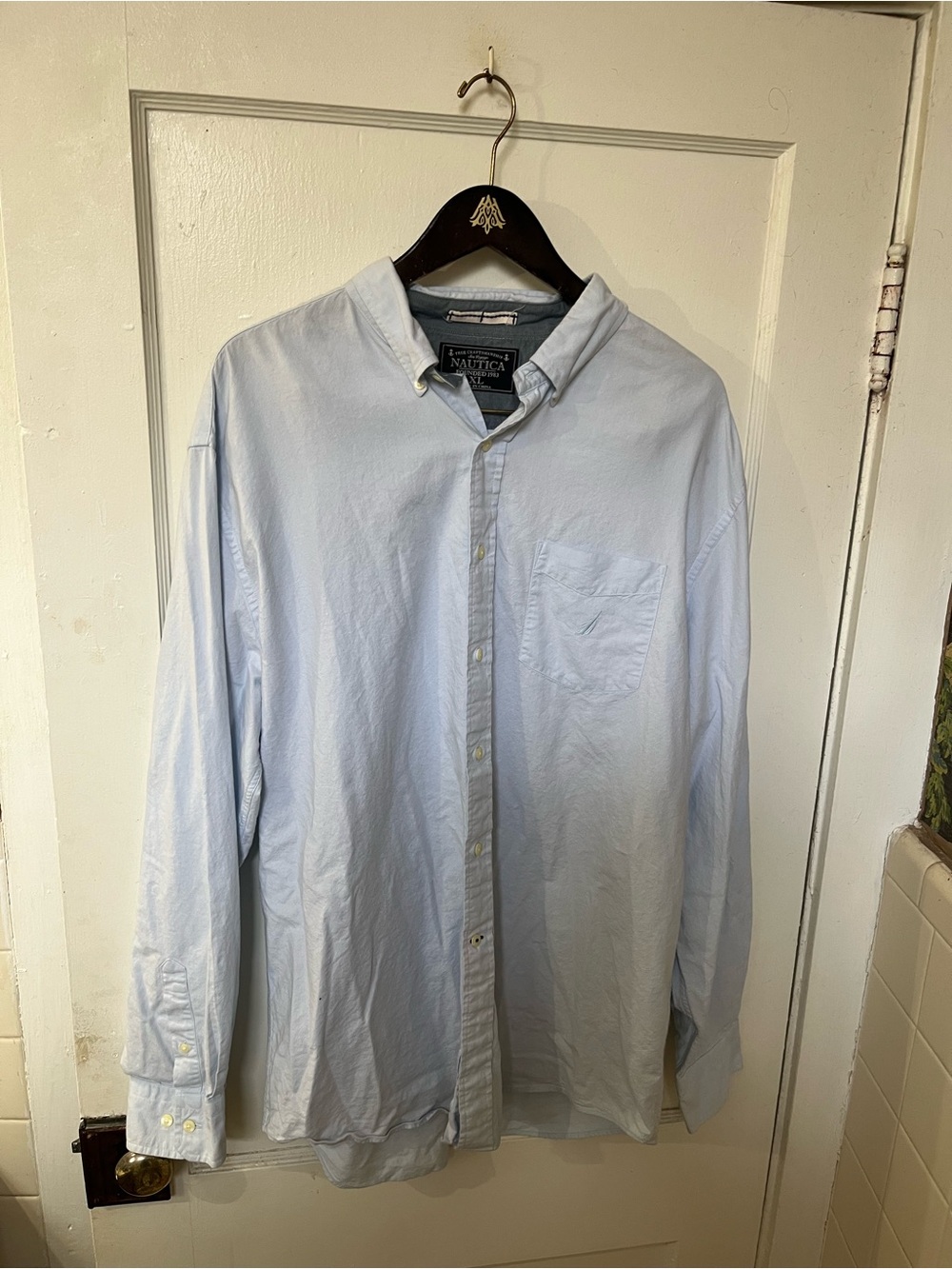 Nautica Men's Long Sleeve Light Blue Button Down Oxford Shirt Size XL EUC